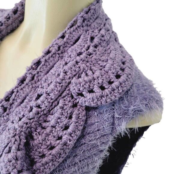 Roz & Ali Womens Plus Size 14/16 Purple Fuzzy Patterned Sweater Vest Cardigan - Picture 10 of 12